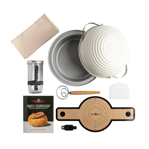 Nordic Ware 22-page guidebook fanned with tools arranged, illustrating clear recipes and setup
