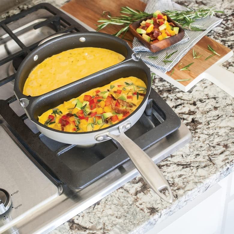 Nordic Ware pan beside plate to show scale, compact for small kitchens