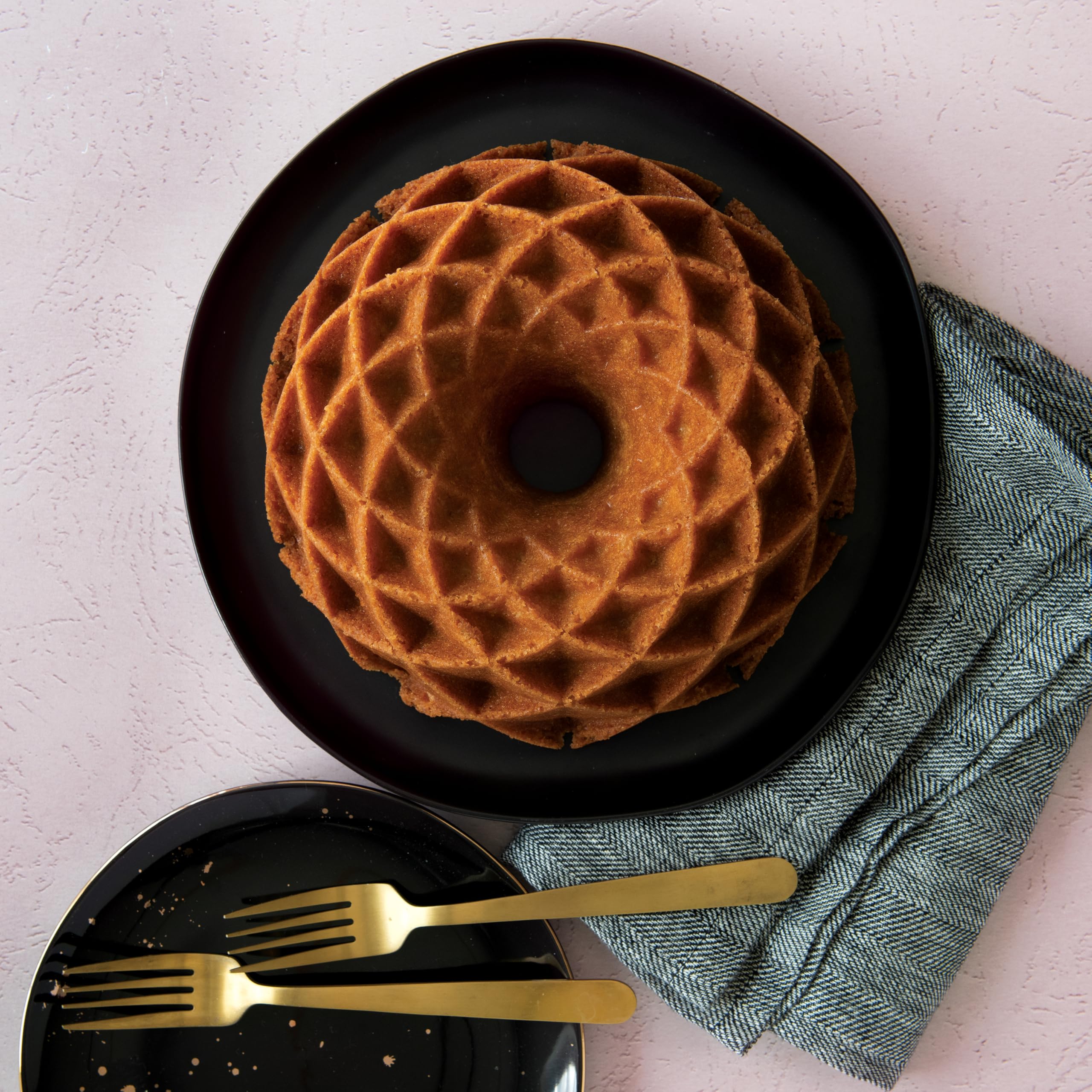 Nordic Ware sliced cake from Jubilee Bundt showing crisp pattern definition