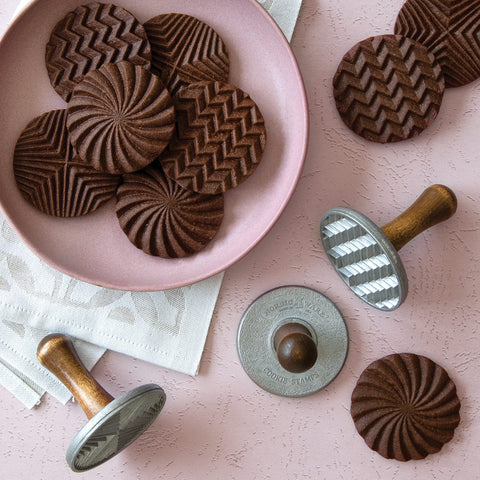 Nordic Ware stamps on bakery table illustrating decorative cookies for events
