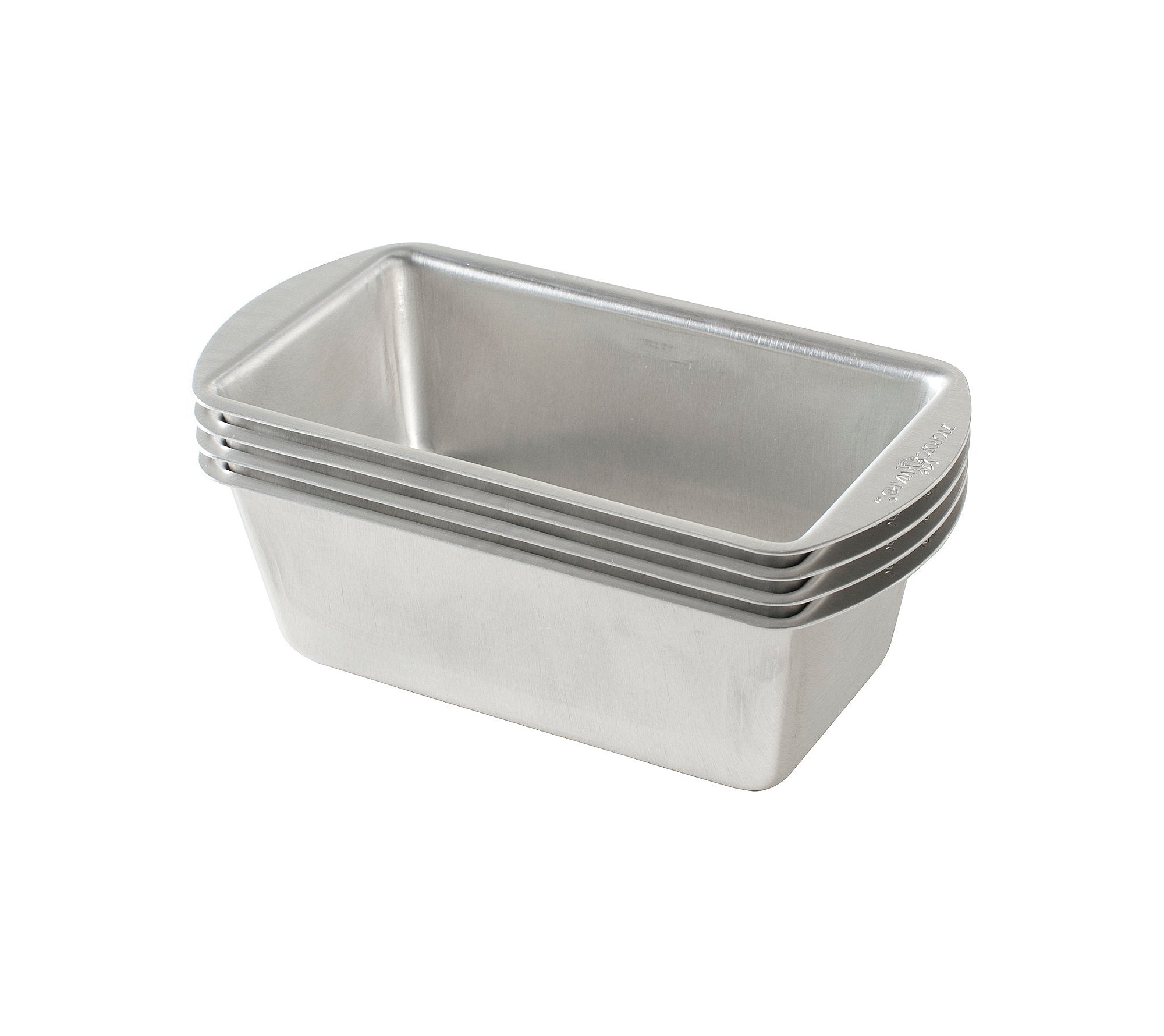 Nordic Ware front view of four mini loaf pans showing clean edges and capacity benefit
