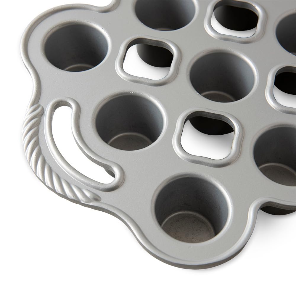 Nordic Ware plated mini popovers beside pan illustrating serving-ready bite-size portions