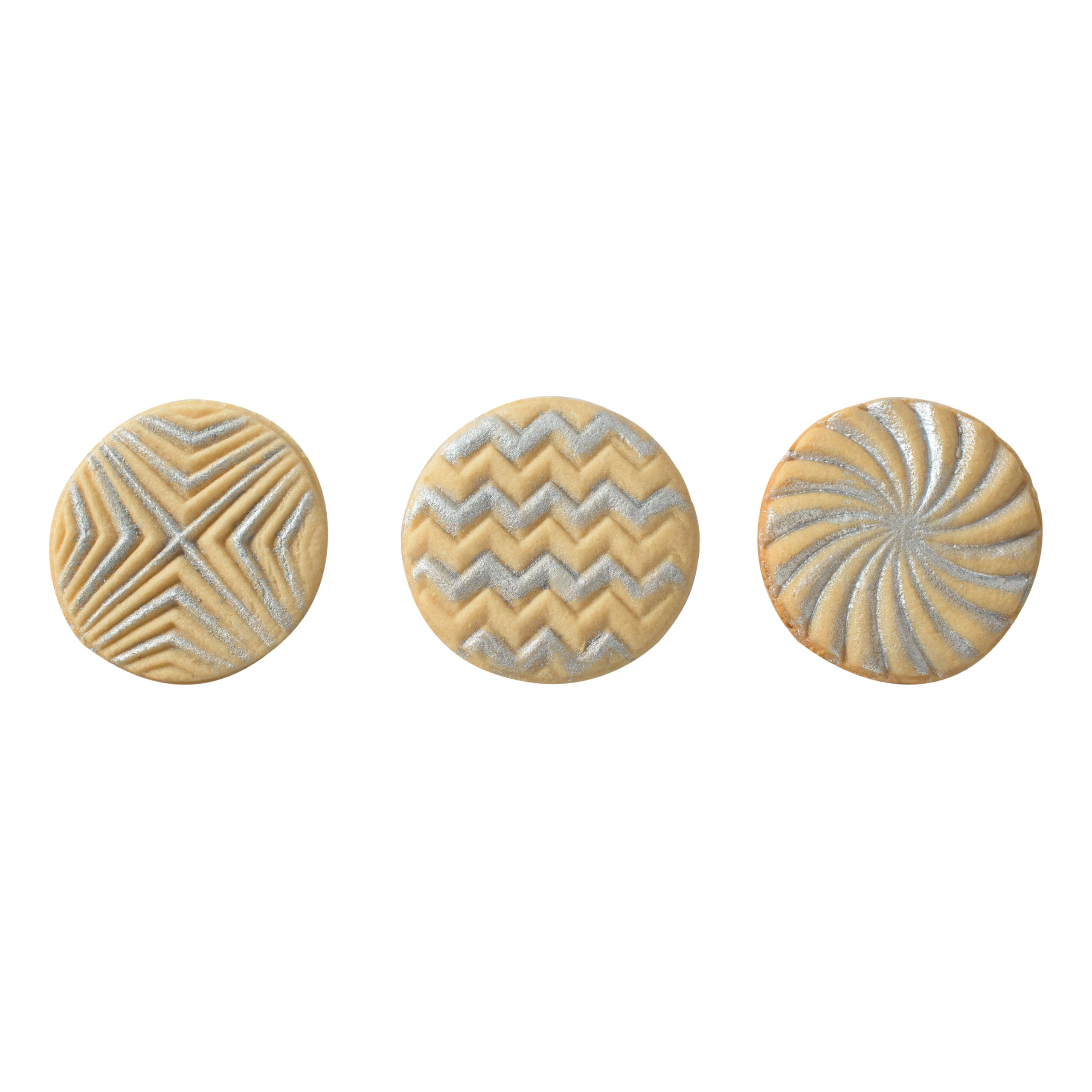 Nordic Ware stamp pressing into cookie dough for consistent impressions