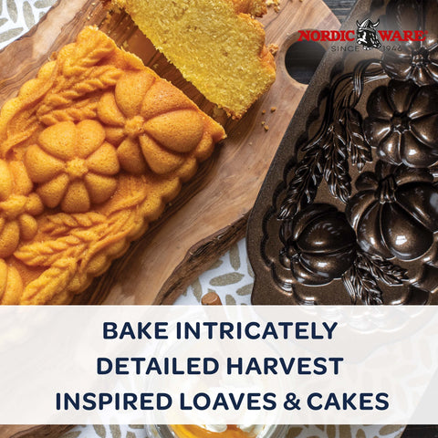 Nordic Ware interior relief displaying pumpkin and wheat motifs for decorative loaves