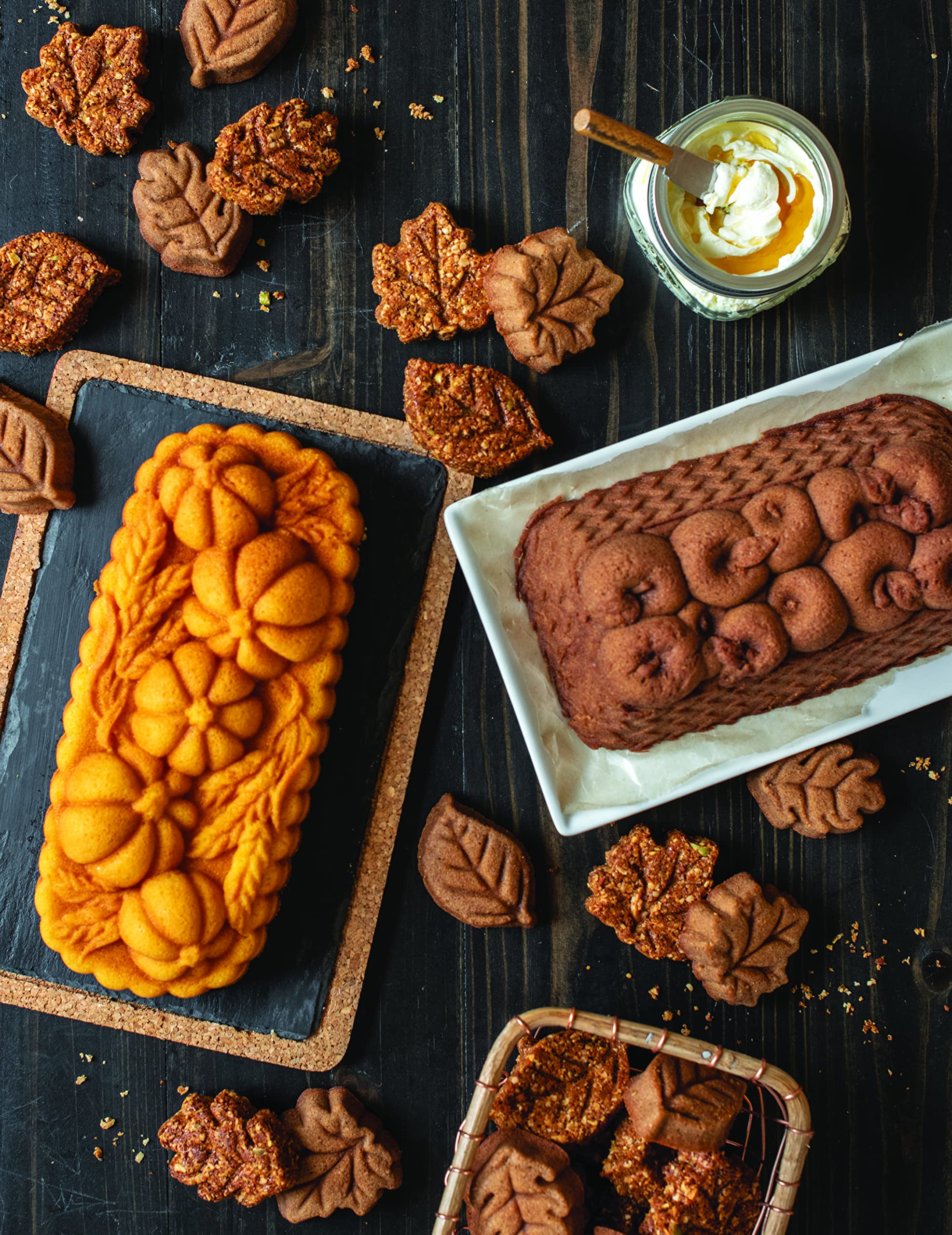 Nordic Ware loaf baked inside pan demonstrating even browning and easy release