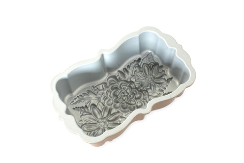 Nordic Ware pan label and nonstick coating detail highlighting PFAS- and PTFE-free silicone finish