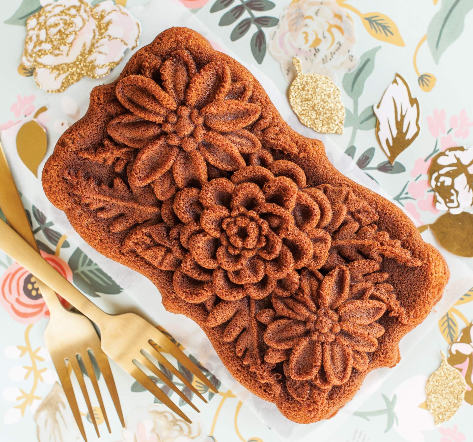 Nordic Ware close-up of wildflower pattern revealing crisp cast detail for impressive presentation