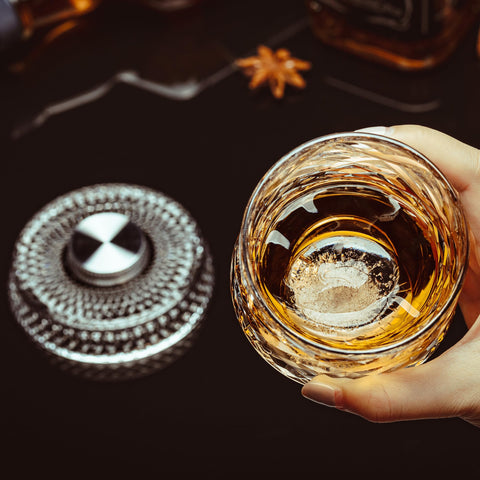 NORIMODA glass in use with whiskey pour showcasing elegant presentation