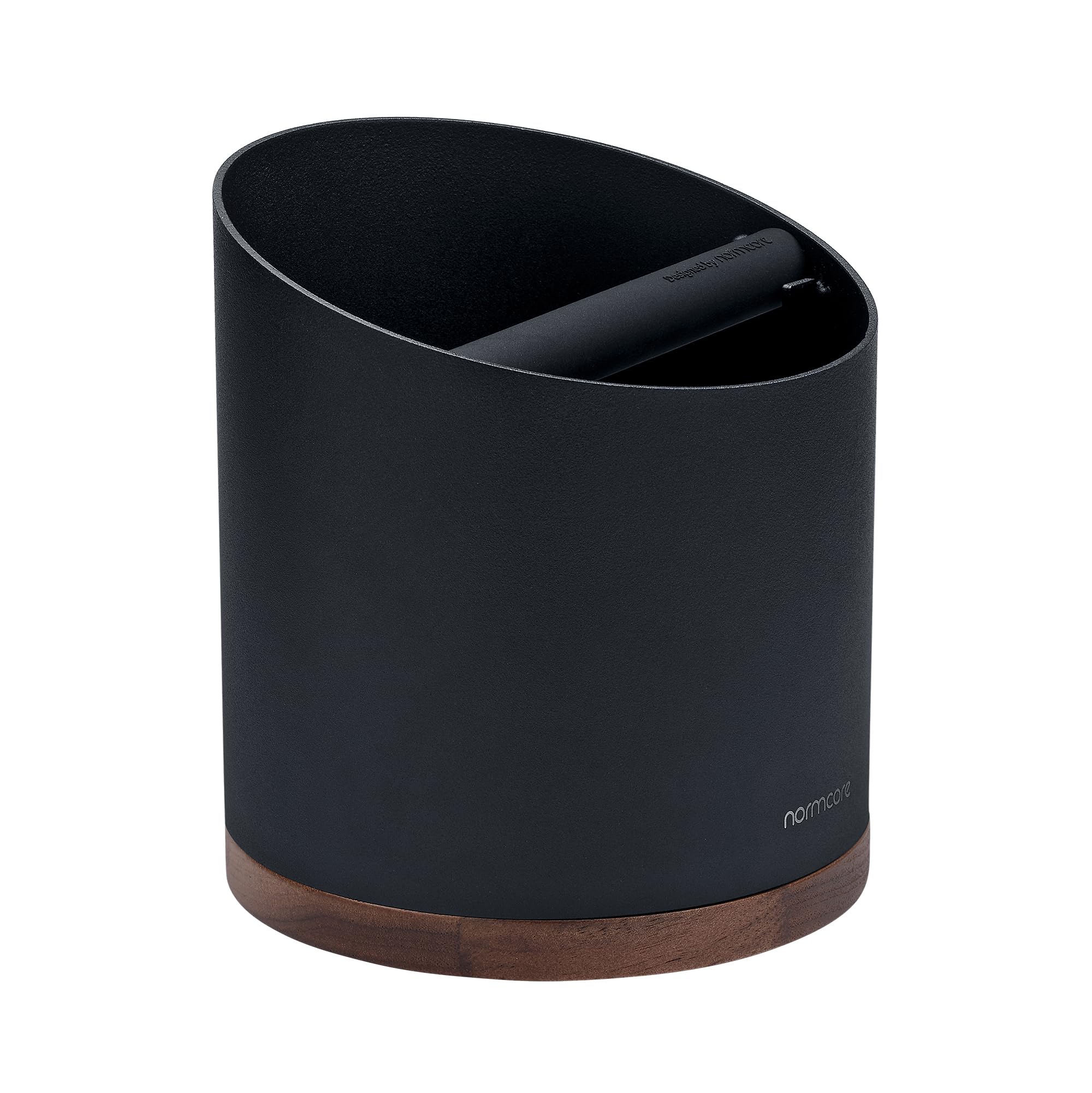 Normcore front view of knock box showing stainless steel and neat profile, durable design