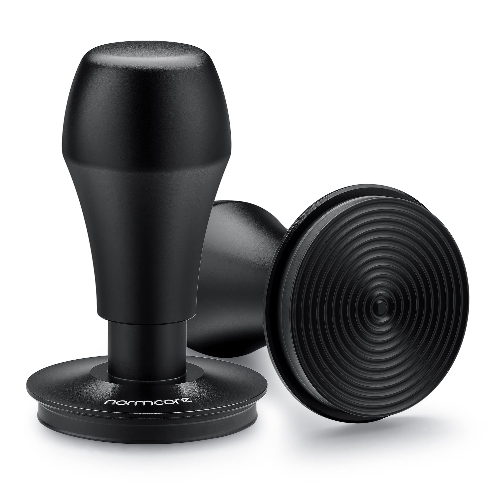 Normcore tamper front view showing sleek titanium PVD finish for durability