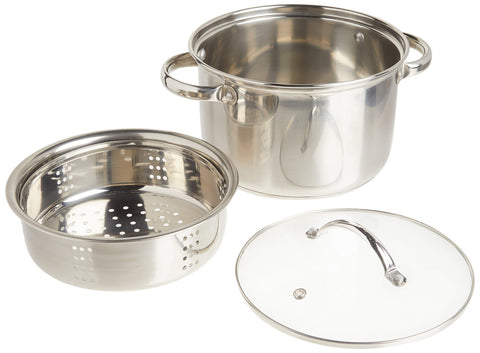 Norpro close-up of tri-ply encapsulated base for even heat and quick cooking