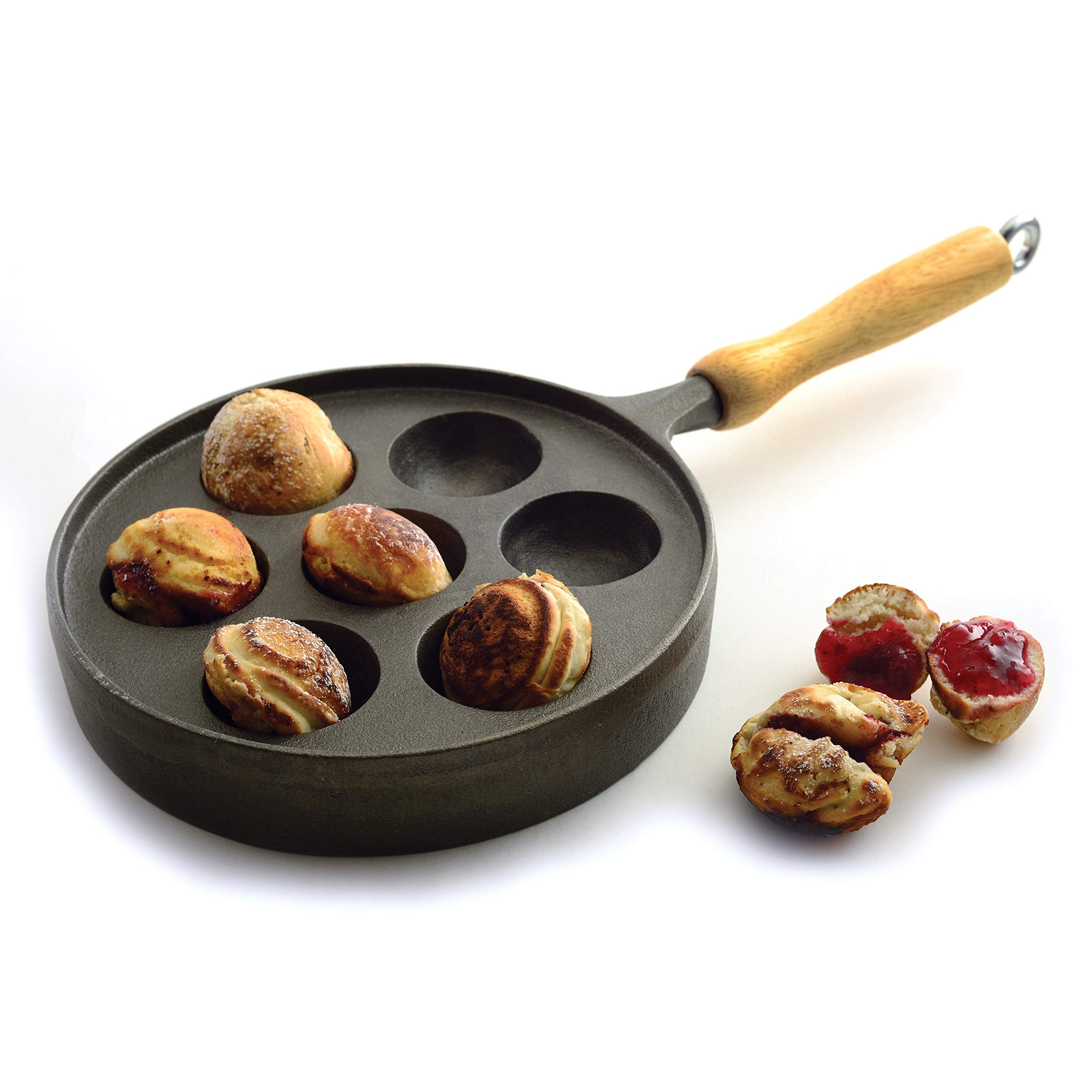Norpro front view showing pan shape and seven wells for fast batch cooking