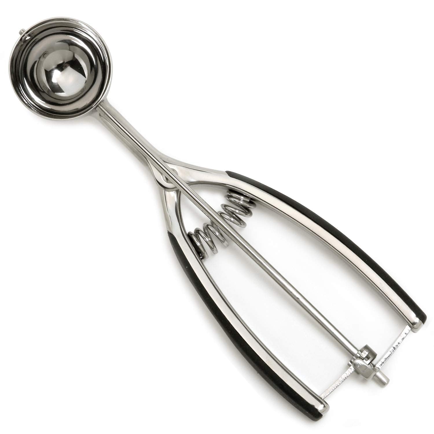 Norpro Grip-EZ front view showing stainless scoop and soft-grip handles for comfortable portioning