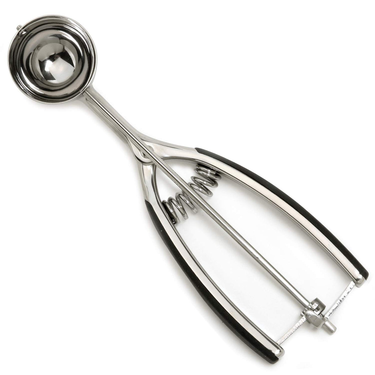 Norpro Grip-EZ front view showing stainless scoop and soft-grip handles for comfortable portioning