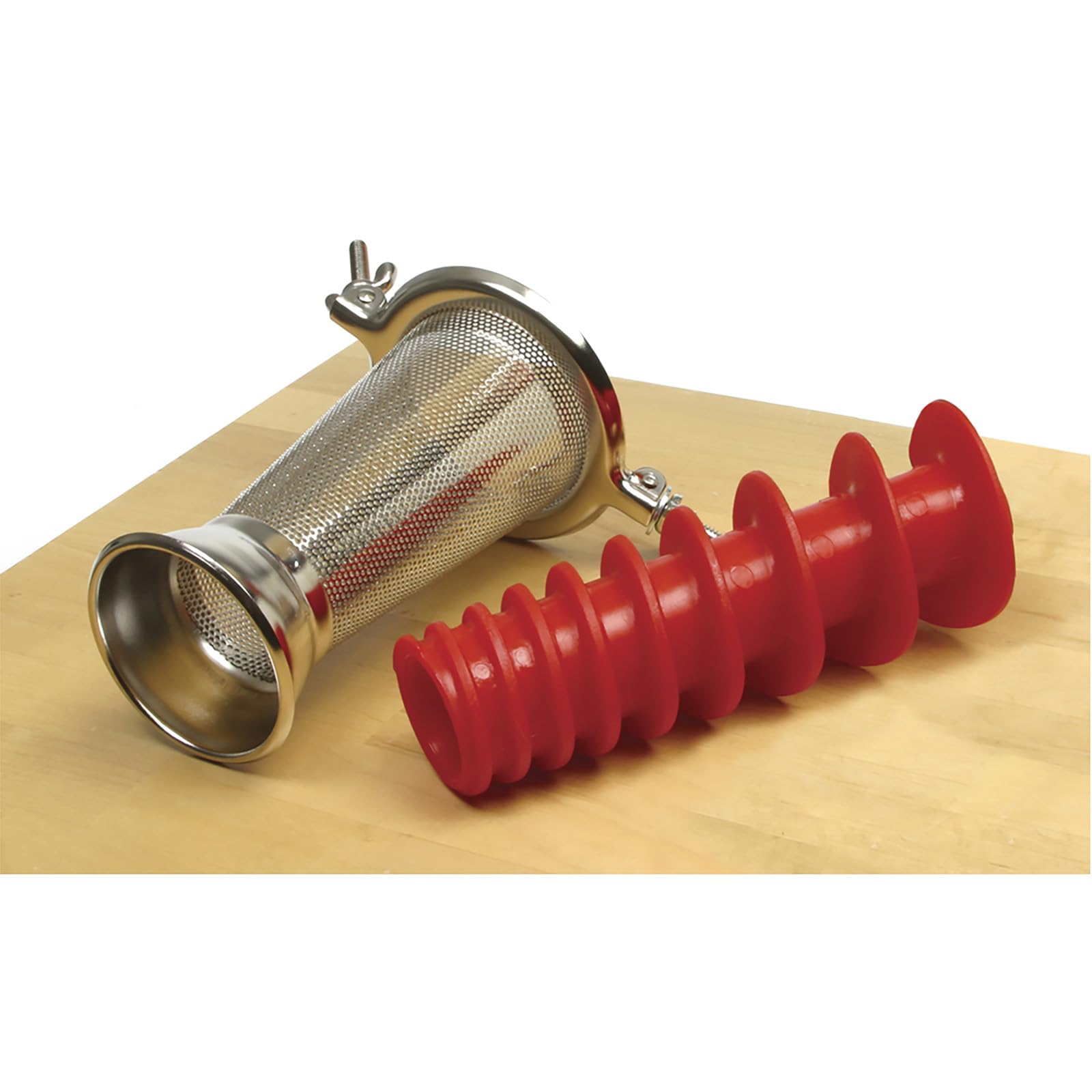 Norpro in-use straining fruit to produce clear juice and smooth puree