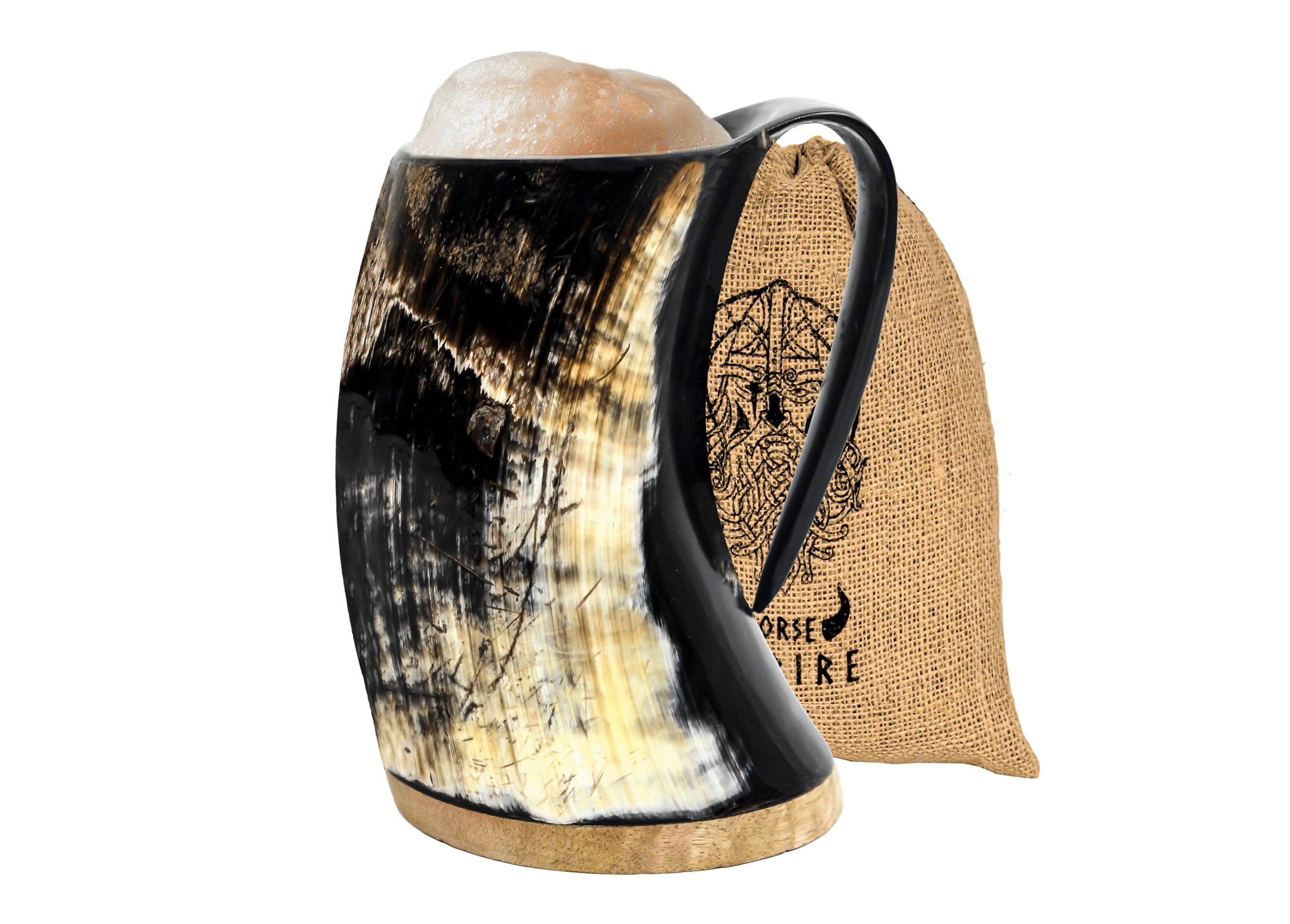 NORSE EMPIRE front view of horn mug showing natural beauty and durable design