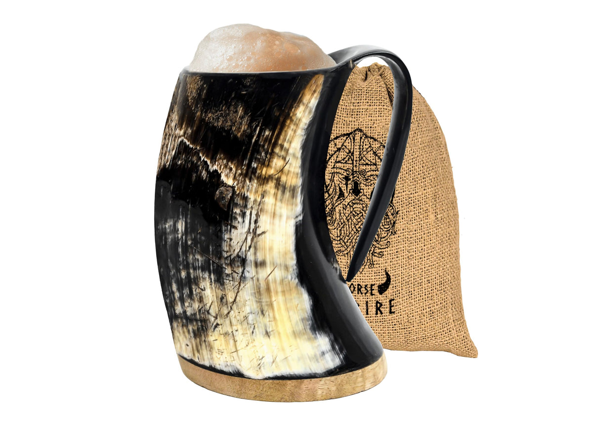 NORSE EMPIRE front view of horn mug showing natural beauty and durable design