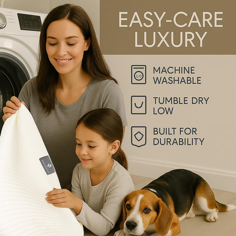 NORTHERNFARE machine-wash label and folded protector illustrating easy care durability
