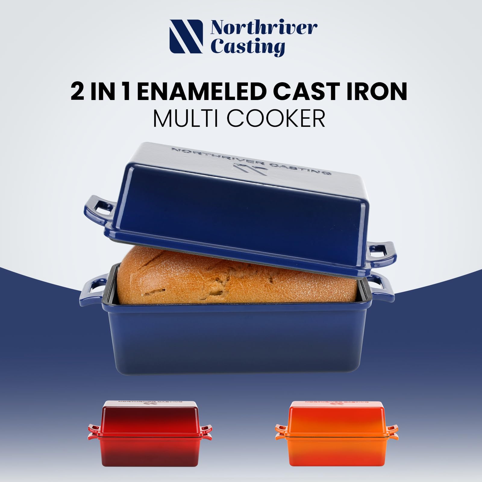 Northriver Casting pan inside oven with golden loaf, even browning benefit visible