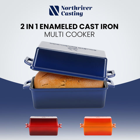 Northriver Casting pan inside oven with golden loaf, even browning benefit visible