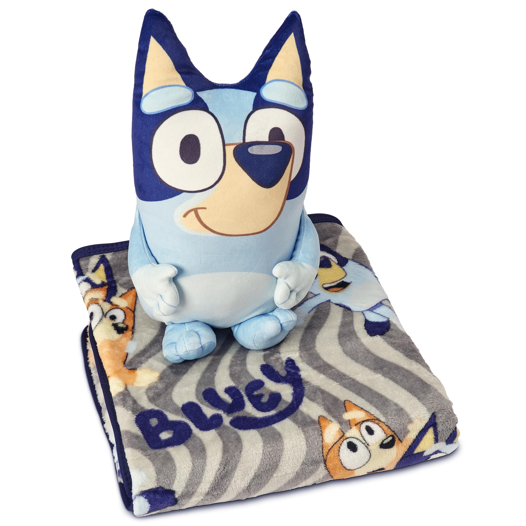 Northwest Bluey front packaging showing character pillow and blanket for instant recognition and fun