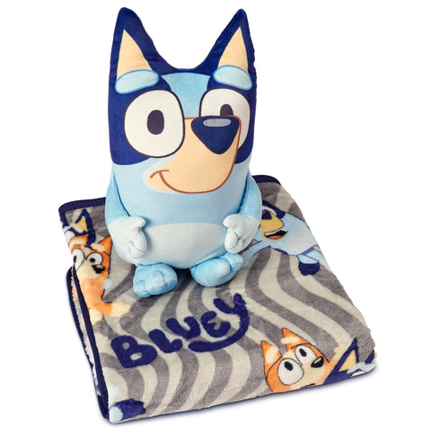 Northwest Bluey front packaging showing character pillow and blanket for instant recognition and fun