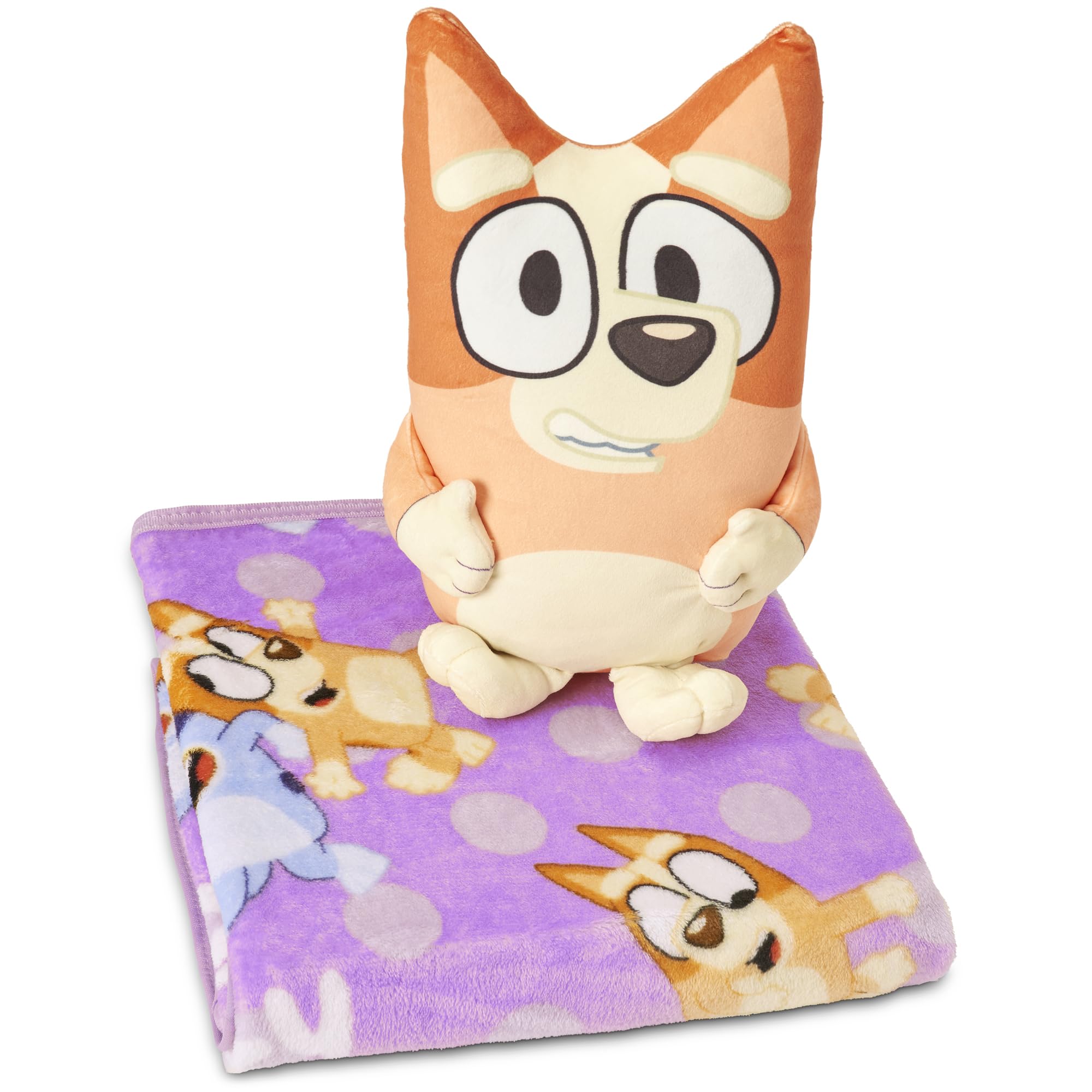 Northwest Bluey front view of Bingo pillow showing cuddly character and comfort
