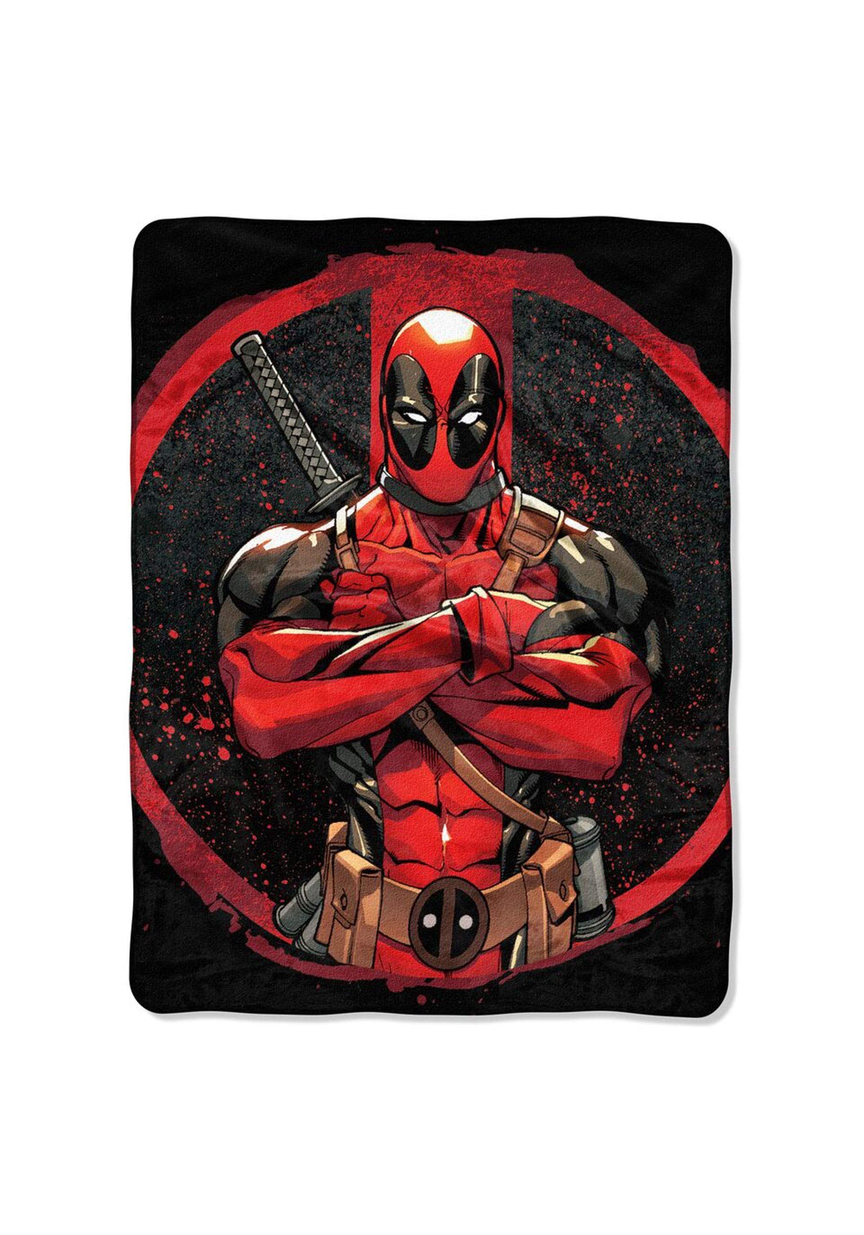 Northwest Deadpool front view throw showing graphic and cozy texture
