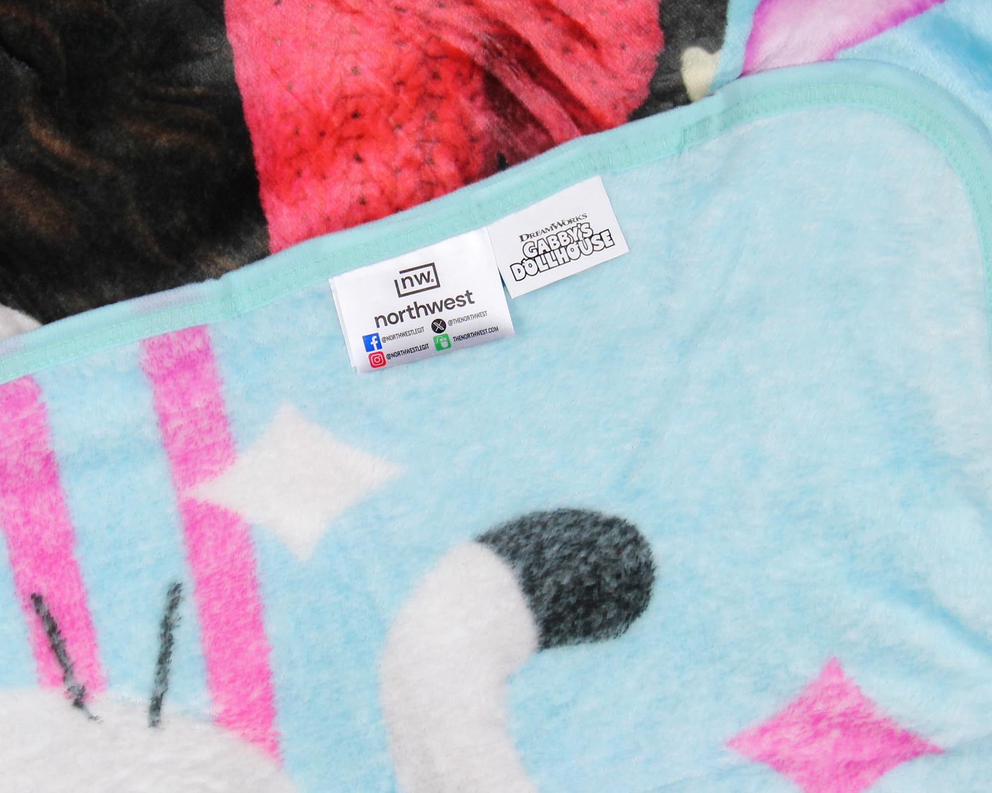 Northwest Gabby's Dollhouse blanket on bed showing full 46 by 60 inch scale
