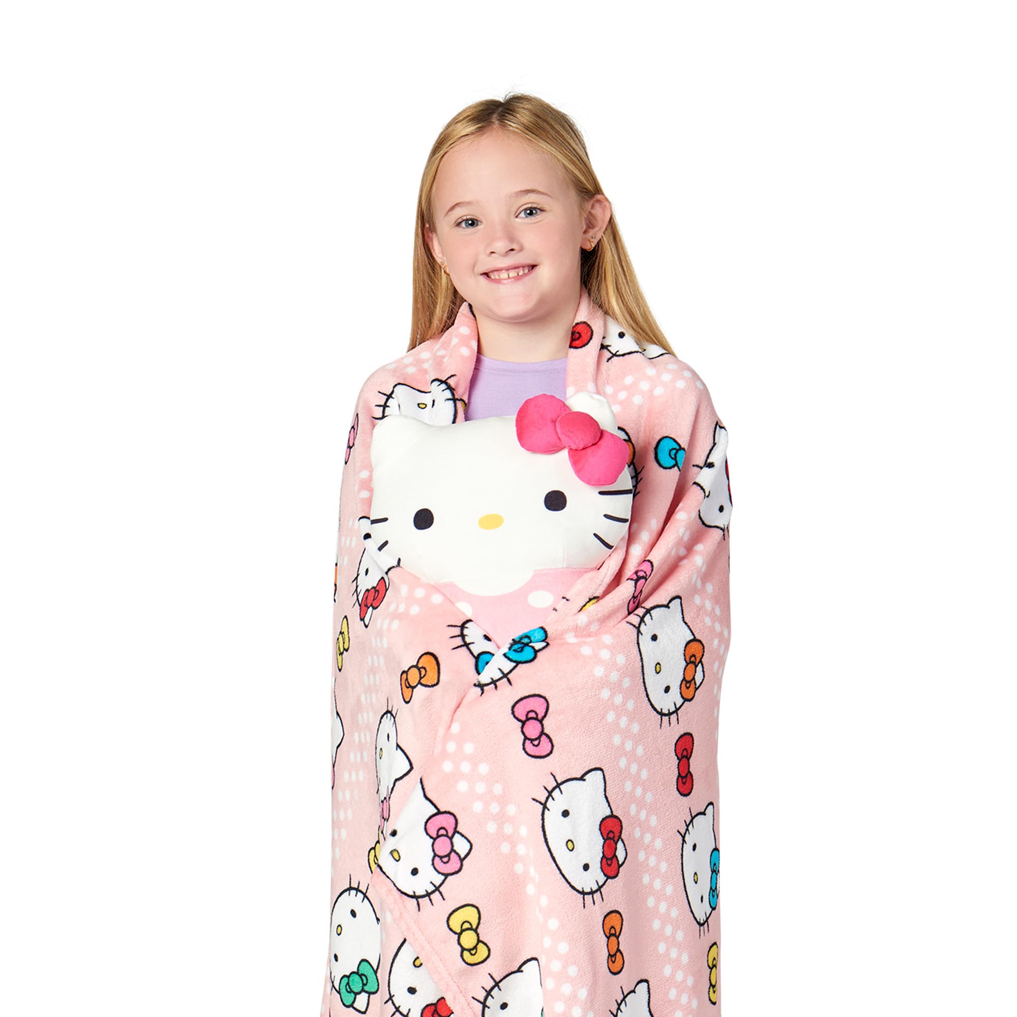 Northwest Hello Kitty blanket draped on couch showing lightweight warmth and style