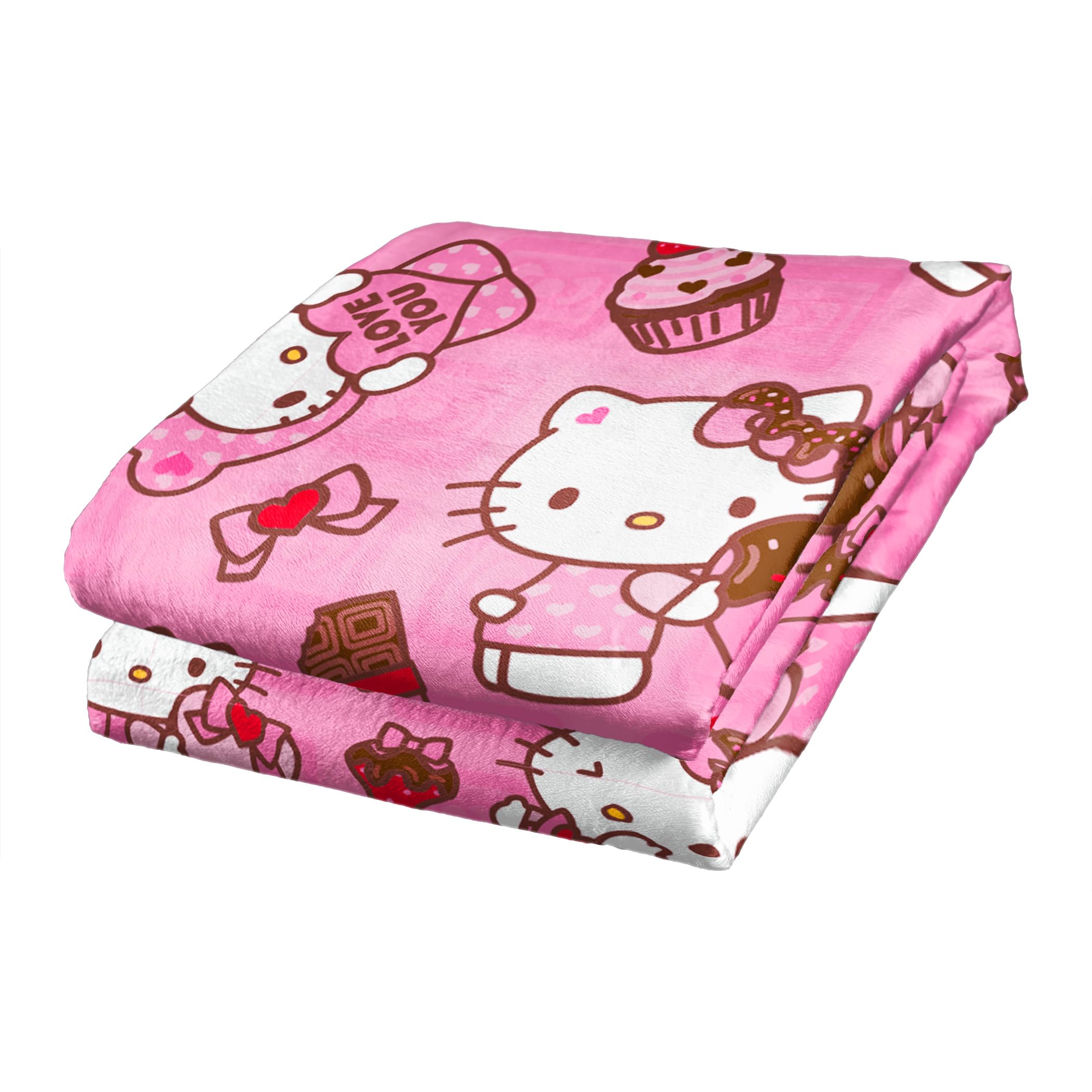 Northwest Hello Kitty folded on bed showing size fit and bedroom styling benefit