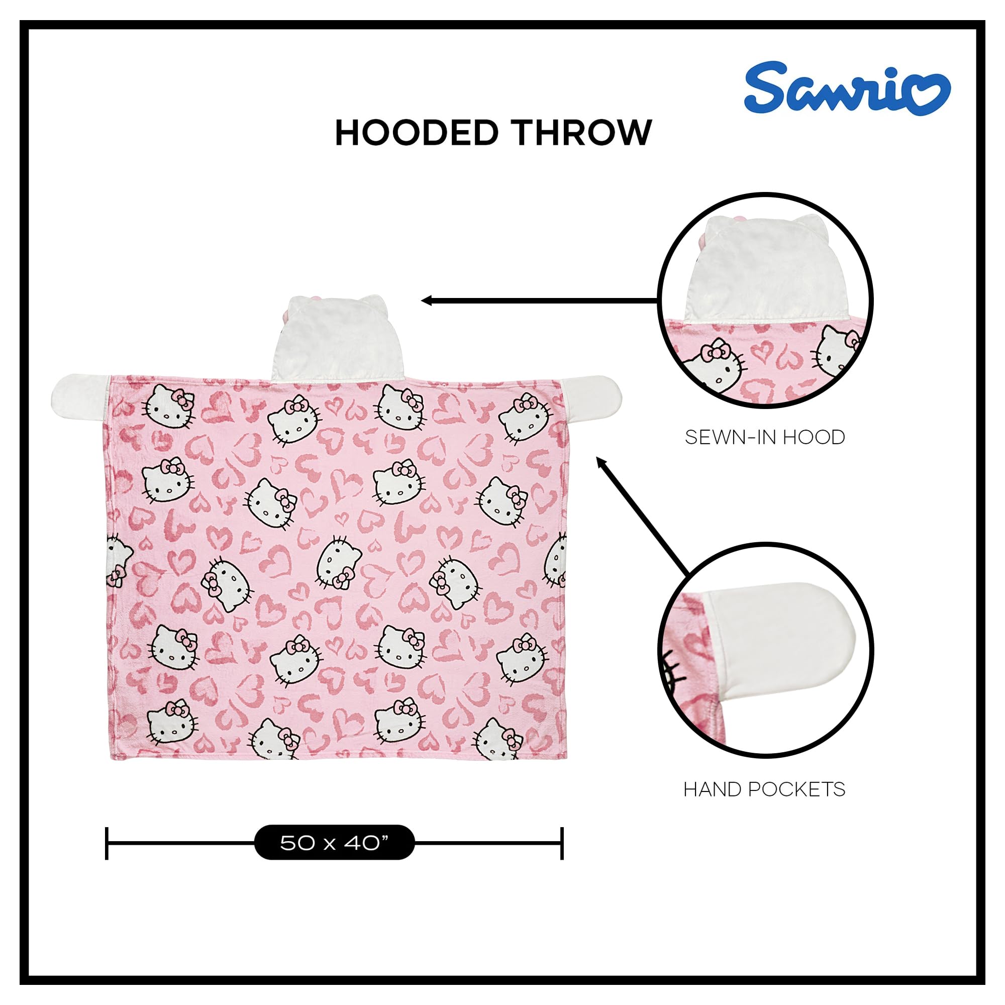 Northwest Hello Kitty size comparison with book showing 40x50 inches travel convenience