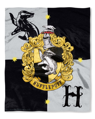 Northwest Hufflepuff throw front showing full-color crest and clear emblem