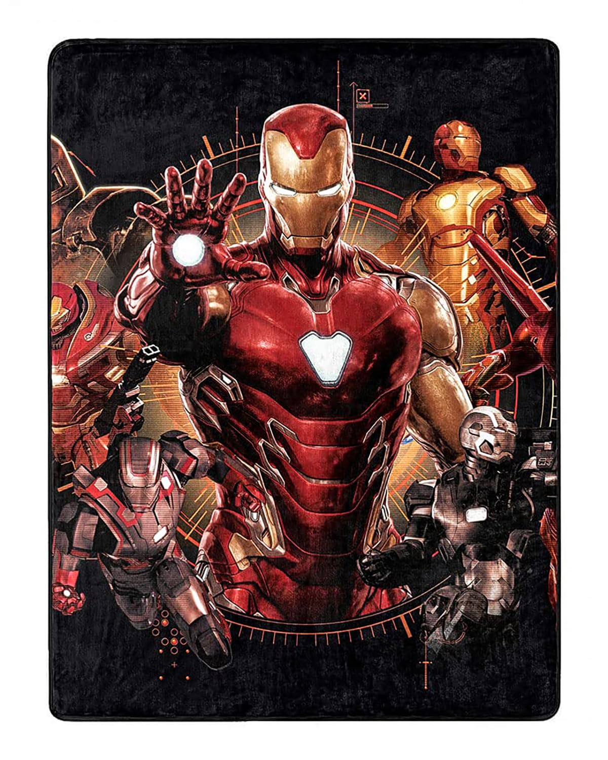 Northwest Iron Man throw front view showing vivid Infinity Saga design and cozy appeal
