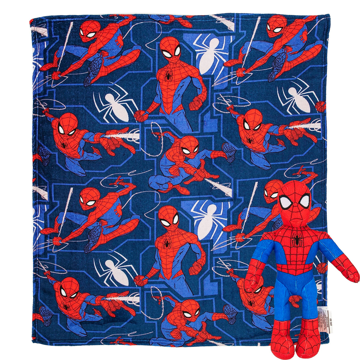 Northwest Spider-Man front view showing blanket and pillow, boosts room style