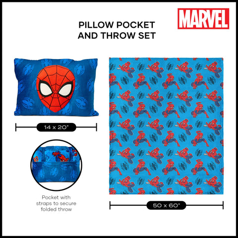 Northwest Spider-Man pillow pocket and back showing storage feature and plush support