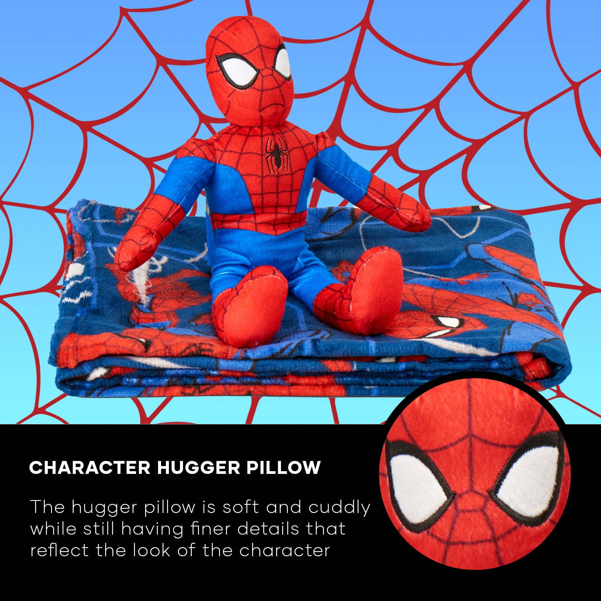 Northwest Spider-Man blanket size comparison on lap showing practical 40x50 fit