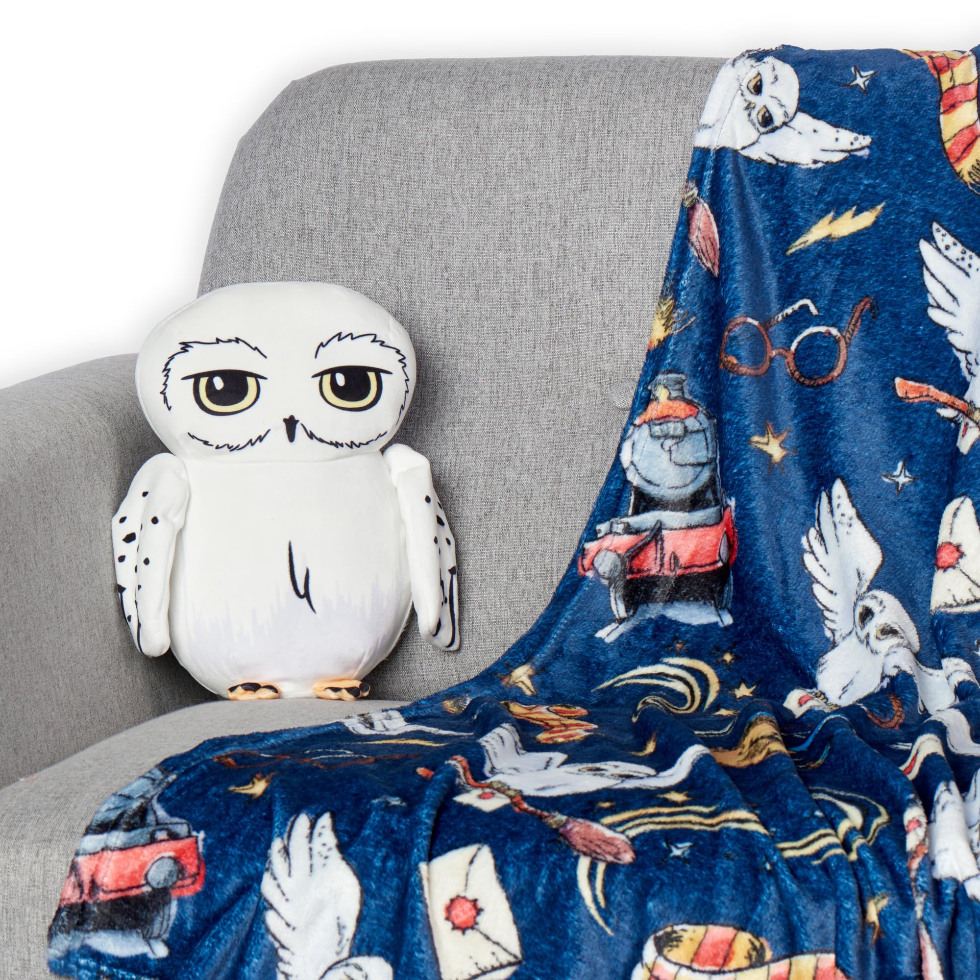 Northwest throw pattern detail showing Hedwig motifs and clear licensed artwork advantage