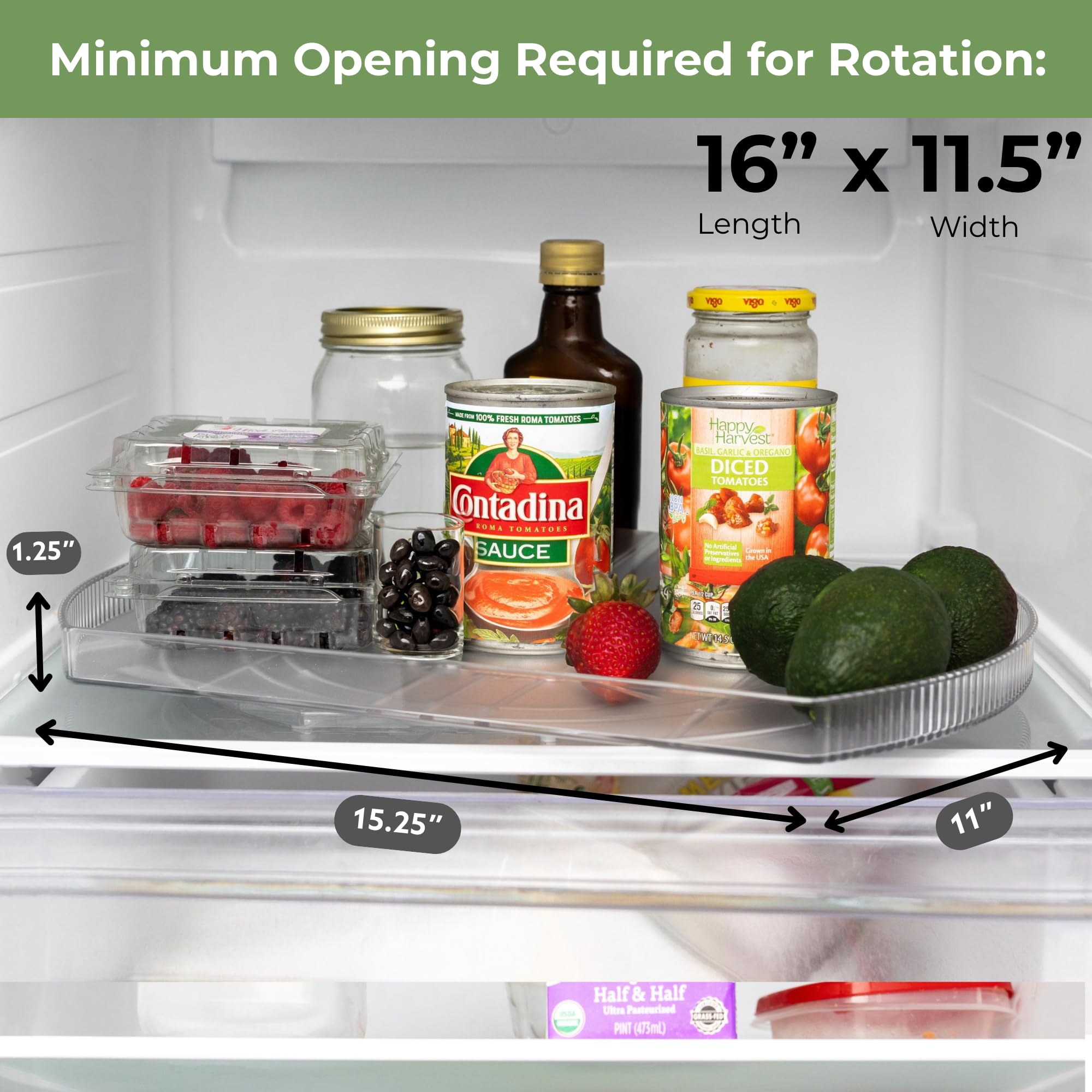 NOSTALGIQ rotating action inside fridge demonstrating easy access to condiments