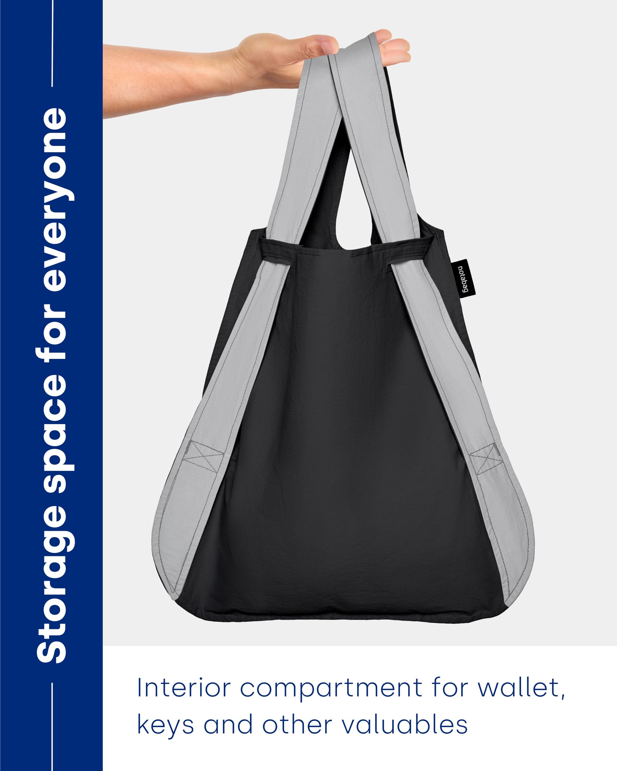 Model wearing Notabag as a backpack to keep hands free - Notabag benefit: comfortable hands-free carry