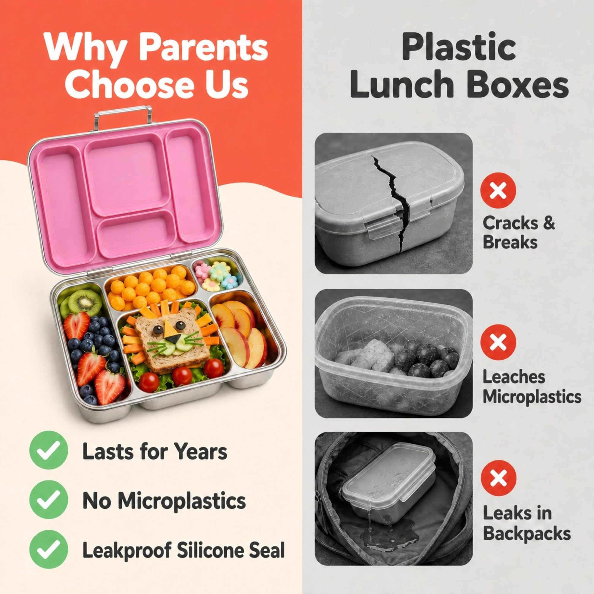 Notes From Me! interior compartments displaying five sections for separated meals benefit