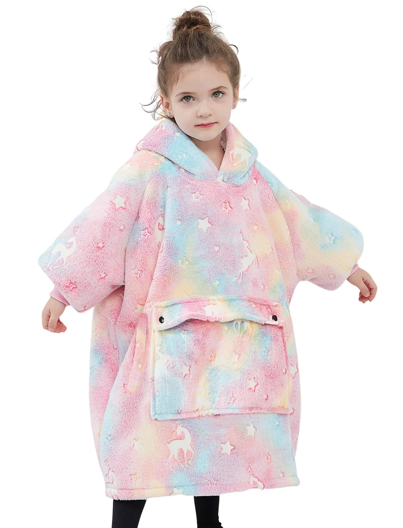 NOUKOW front view of hoodie blanket showing full coverage and cute design for warmth