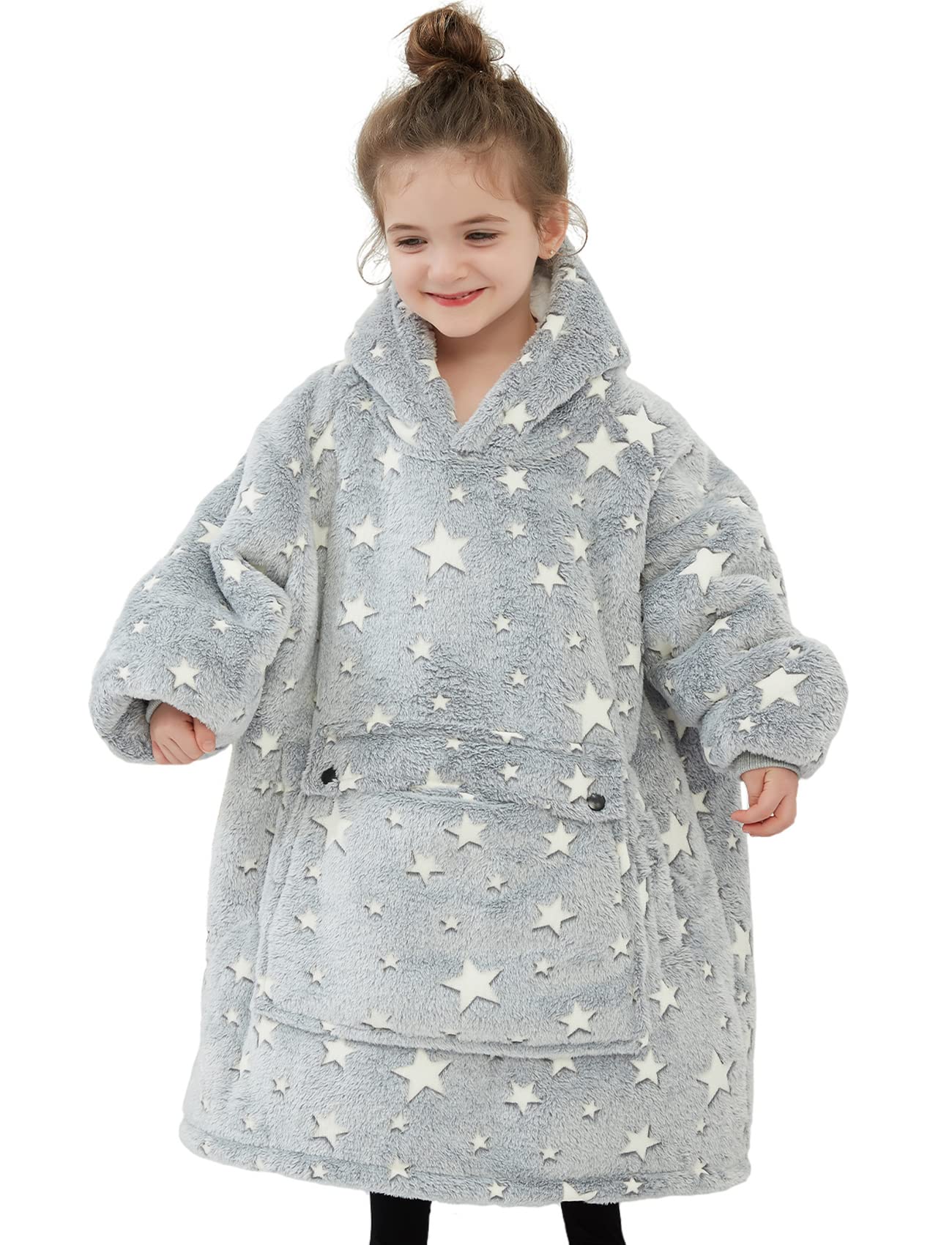 NOUKOW front view of oversized hoodie showing cozy fit and hood for warmth