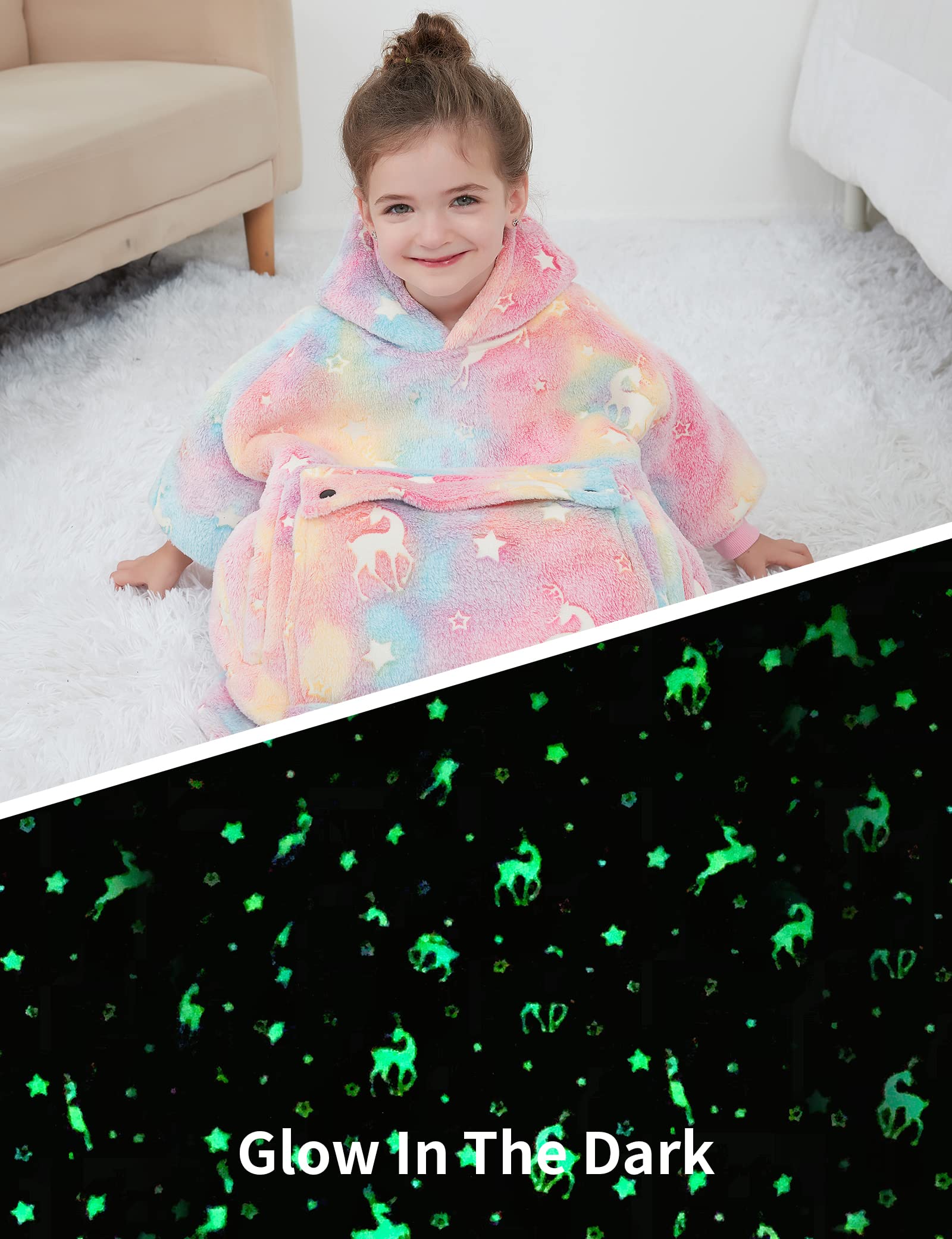 NOUKOW hood detail with glow-in-the-dark elk showing playful visibility benefit