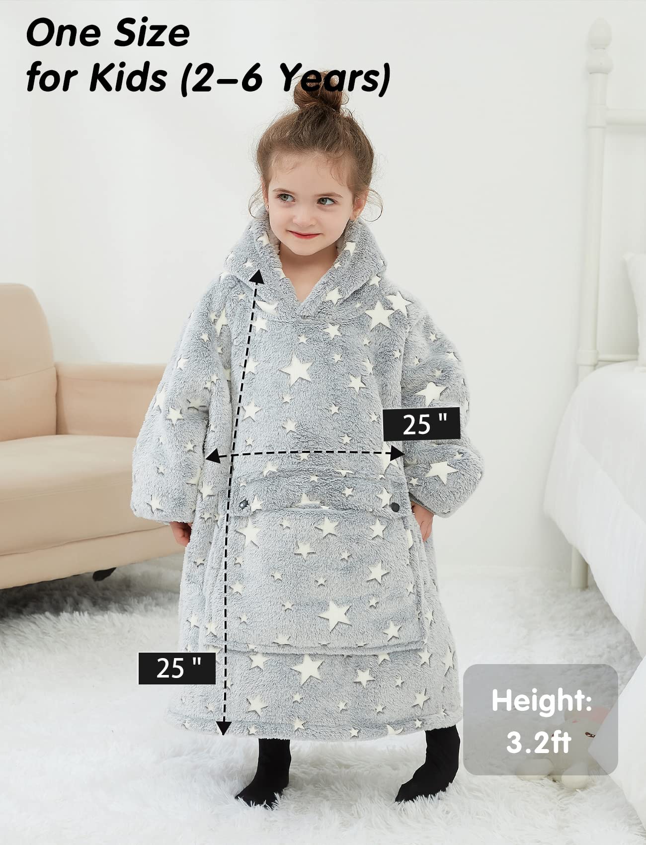 NOUKOW hoodie on bed showing glow-in-the-dark stars comforting at night