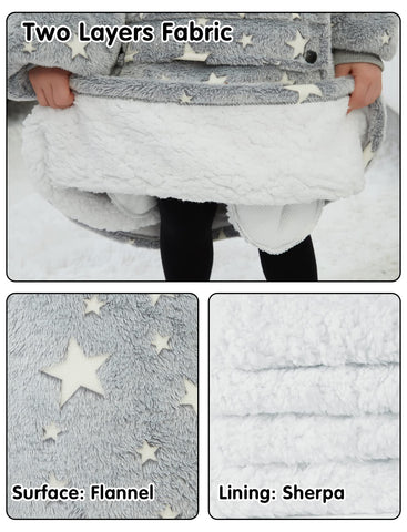 NOUKOW child wearing hoodie for scale illustrating roomy, comfortable fit