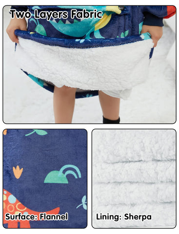 NOUKOW flat-lay size comparison showing two sizes and roomy coverage for kids