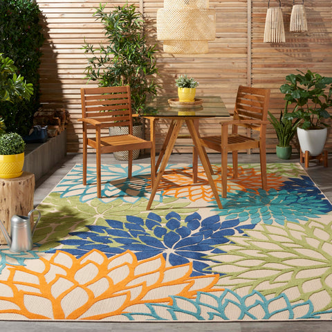 Nourison rug under outdoor dining set creating inviting seating area