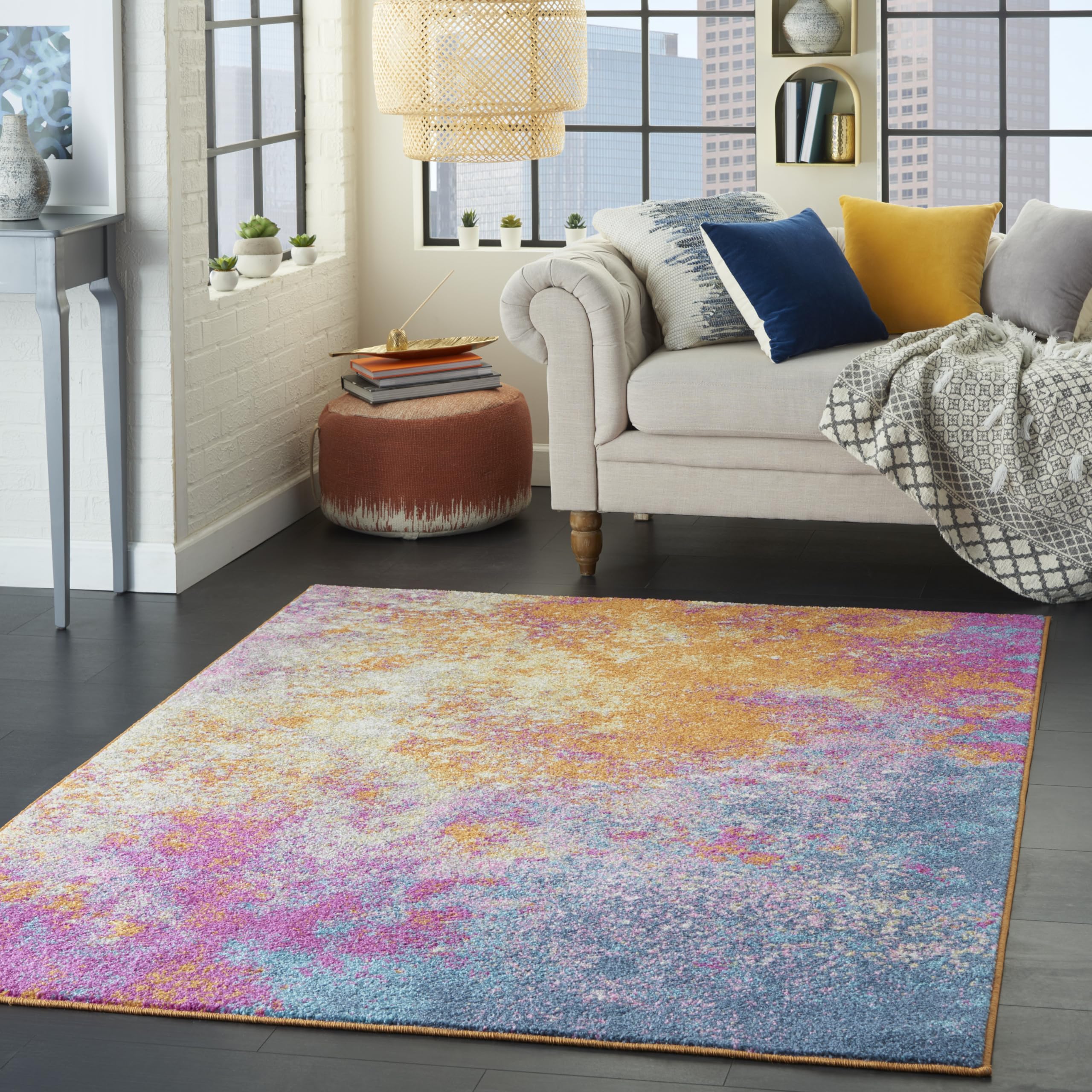 Nourison Passion Sunburst close-up pile illustrates plush texture and durability