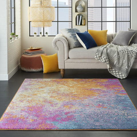 Nourison Passion Sunburst front view shows bold color and centerpiece impact